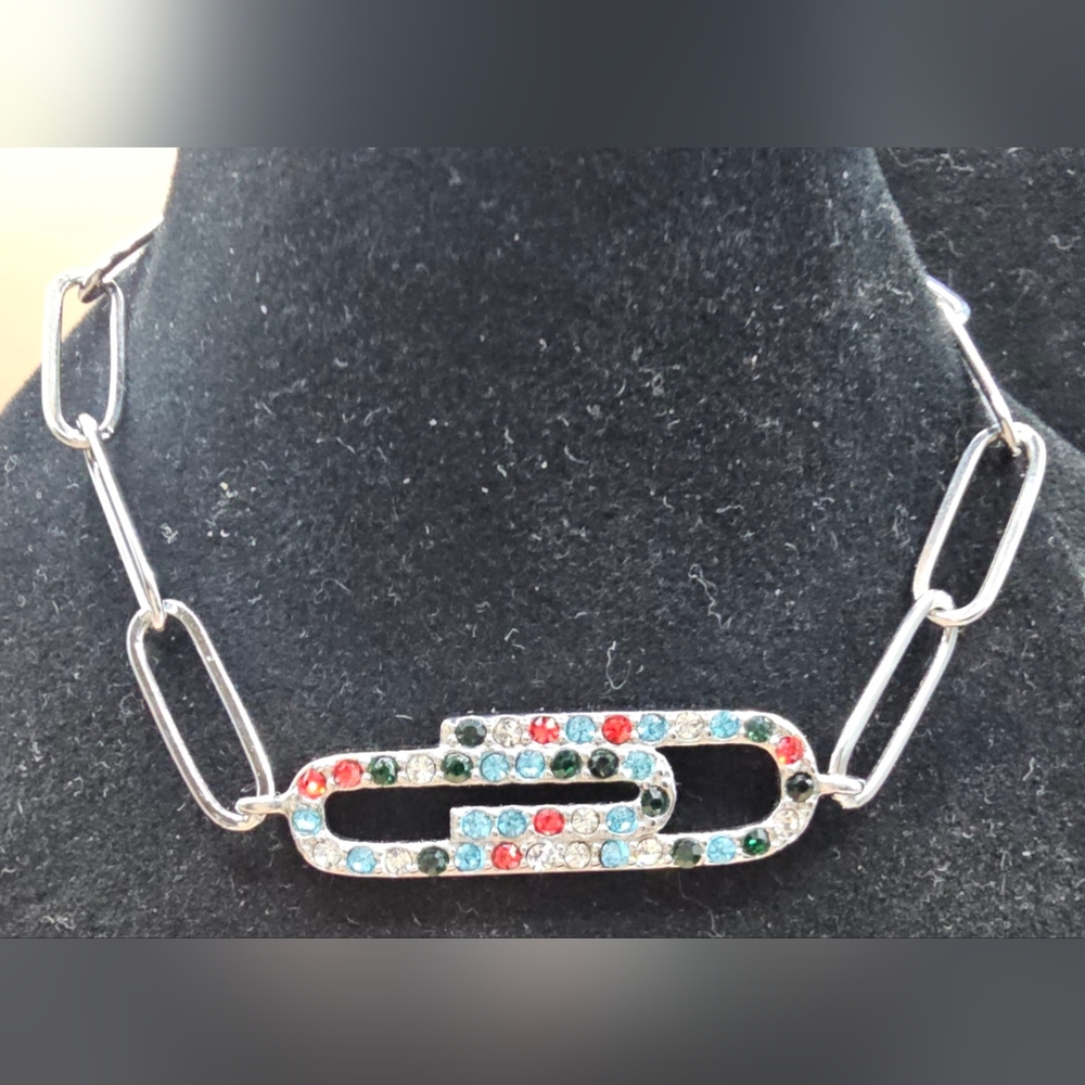91. Multi Color Austrian Crystal Paper Clip Bracelet in Stainless Steel